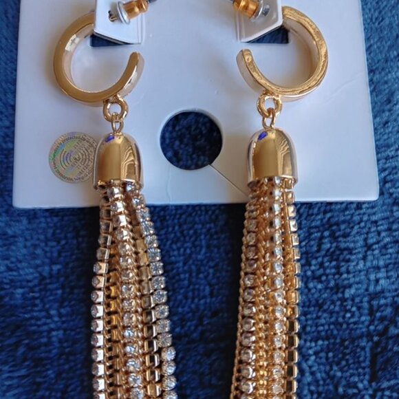 NWT  Forever 21 Gold Tone Tassel 6" Long Dangle Earrings - Picture 3 of 4